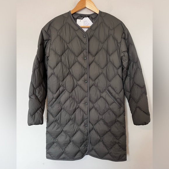 Uniqlo Ultra Light Down Relaxed Coat Olive XS Longline Quilted Jacket - Picture 2 of 14